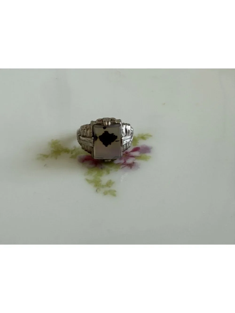 Vintage 60s Uncus Sterling Silver Moss Picture Agate Size 4